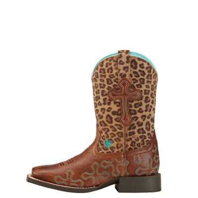 Ariat Crossroads Kahverengi / Leopar Western Csizma Çocuk (27273-488)